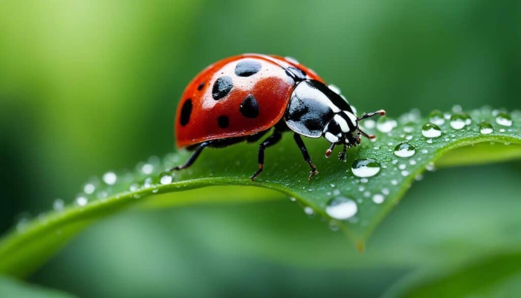Natural pest control - a ladybug crawling on a green leaf