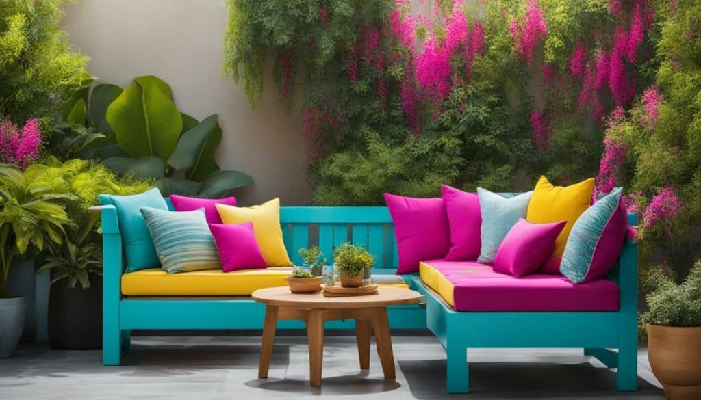 Refreshed outdoor furniture with colorful cushions