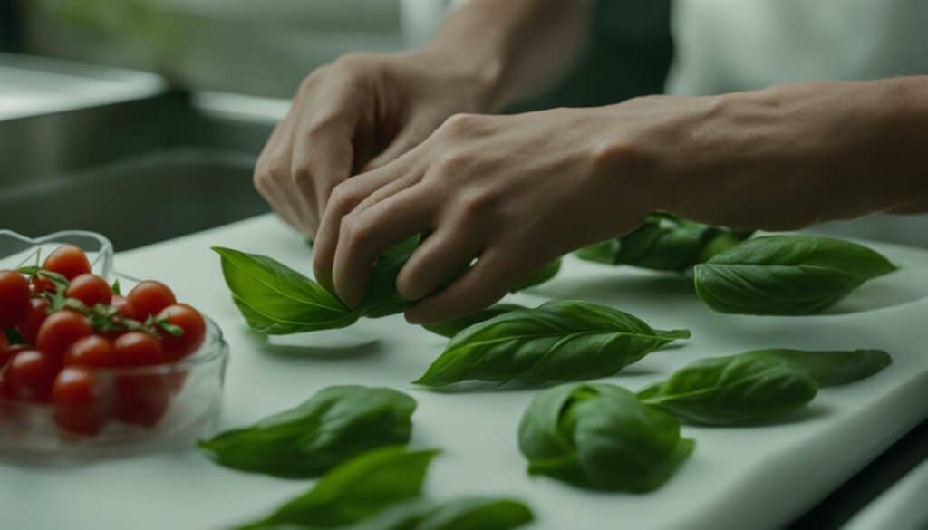 Rolling and Freezing Basil Leaves