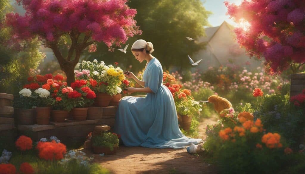 Woman planting flowers in a garden