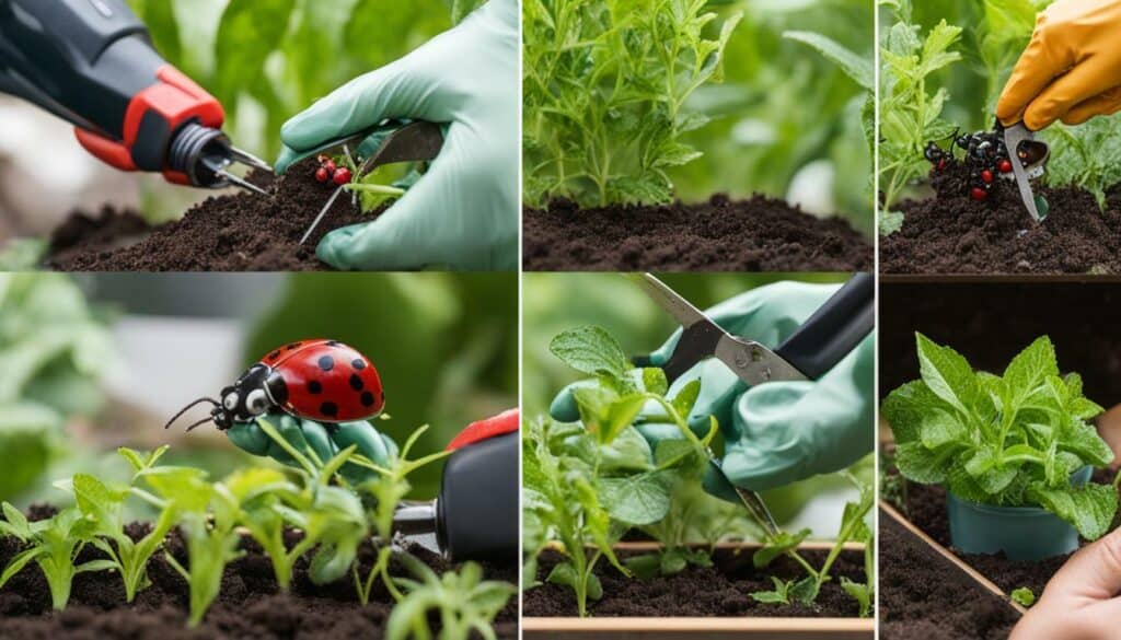 amending soil, pruning shrubs, dealing with pests and diseases