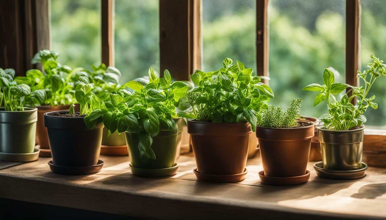 basic herb garden in pots