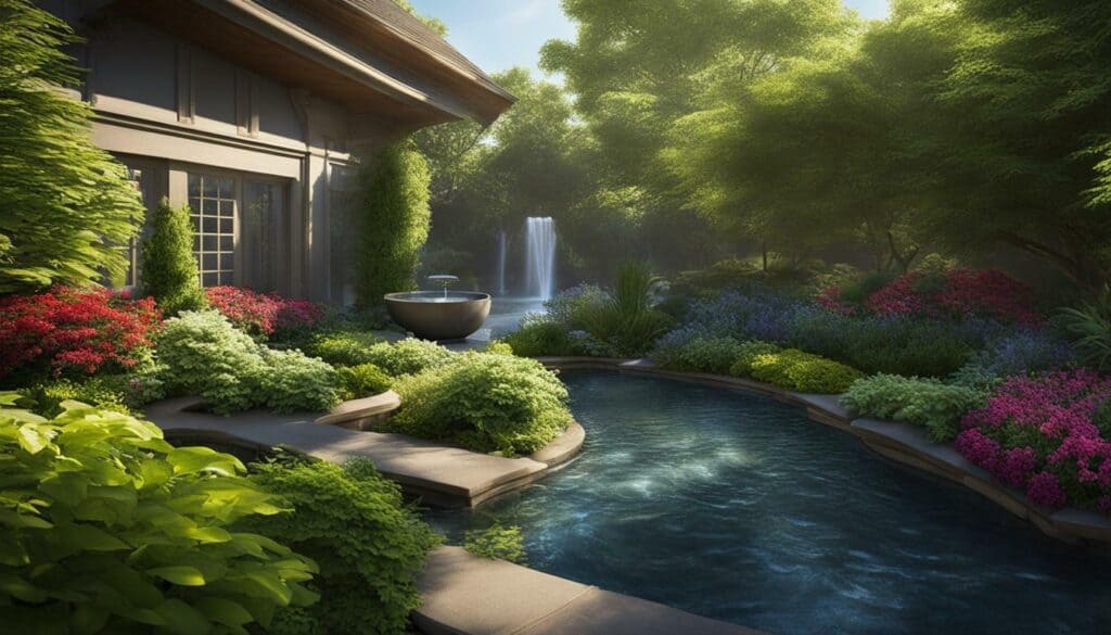 calming atmosphere with outdoor water feature