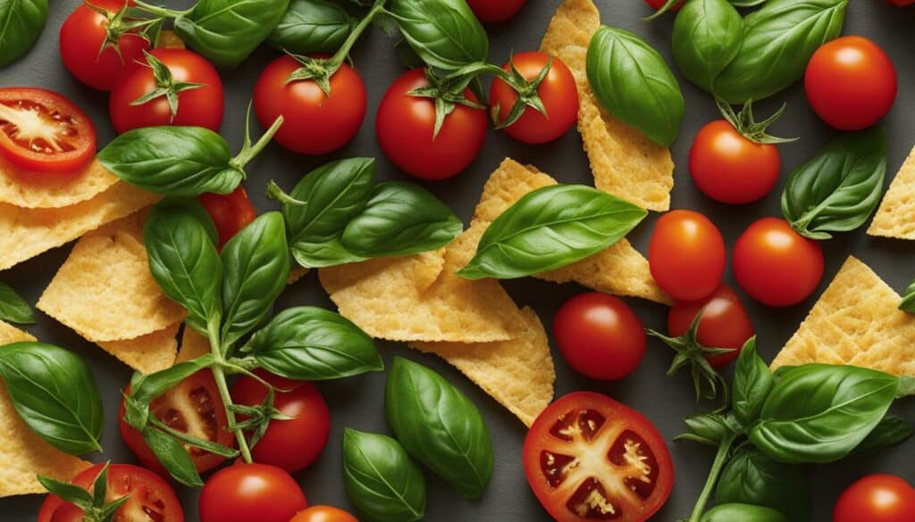 garden basil and tomato lays