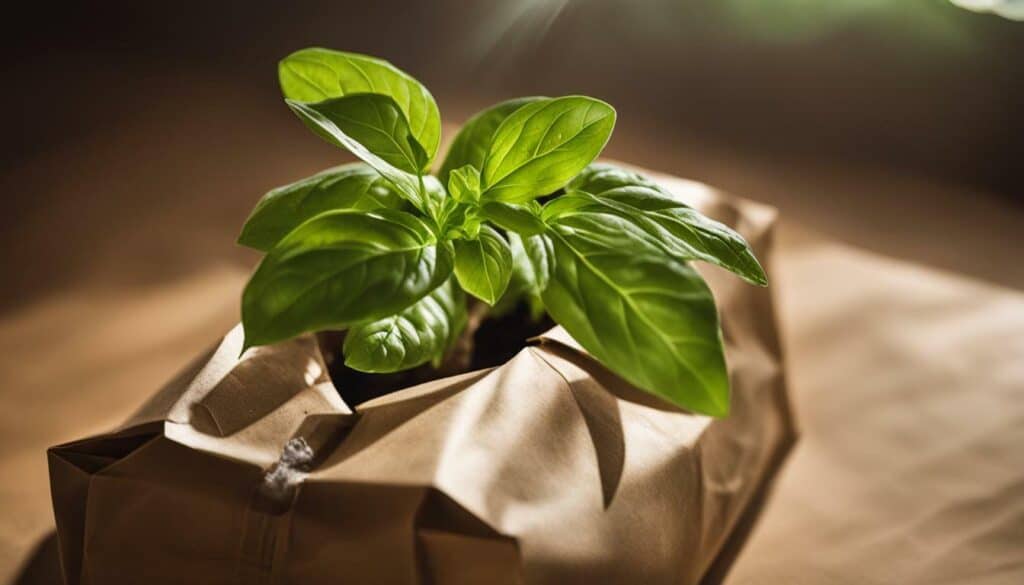 organic basil in a bag